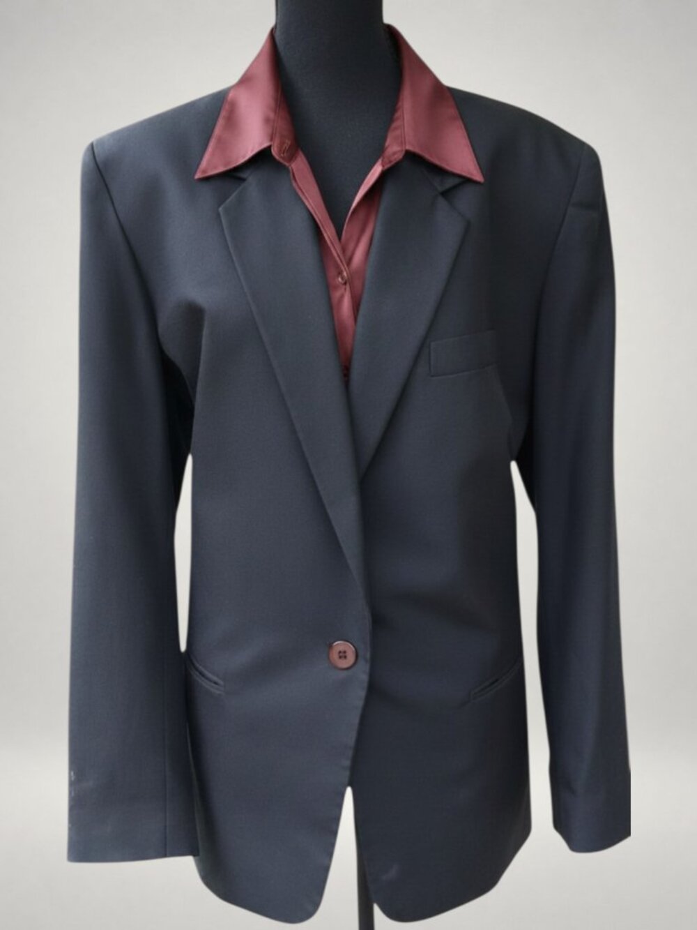 Vintage ET VOUS Black Silk Cotton Tailored Blazer L 80s 90s Hong Kong